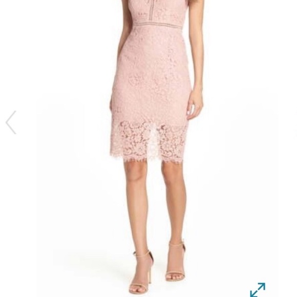 Bardot Midi Dress Sheath Lace Sleeveless Slit Light Pink 8 - Picture 3 of 16